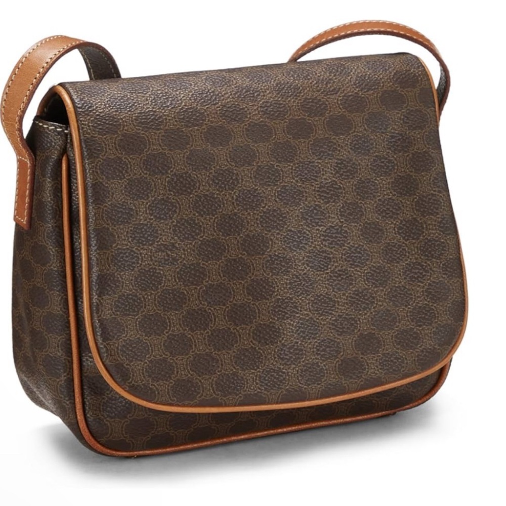 Céline, Pre-Loved Brown Coated Canvas Macadam Shoulder Bag.